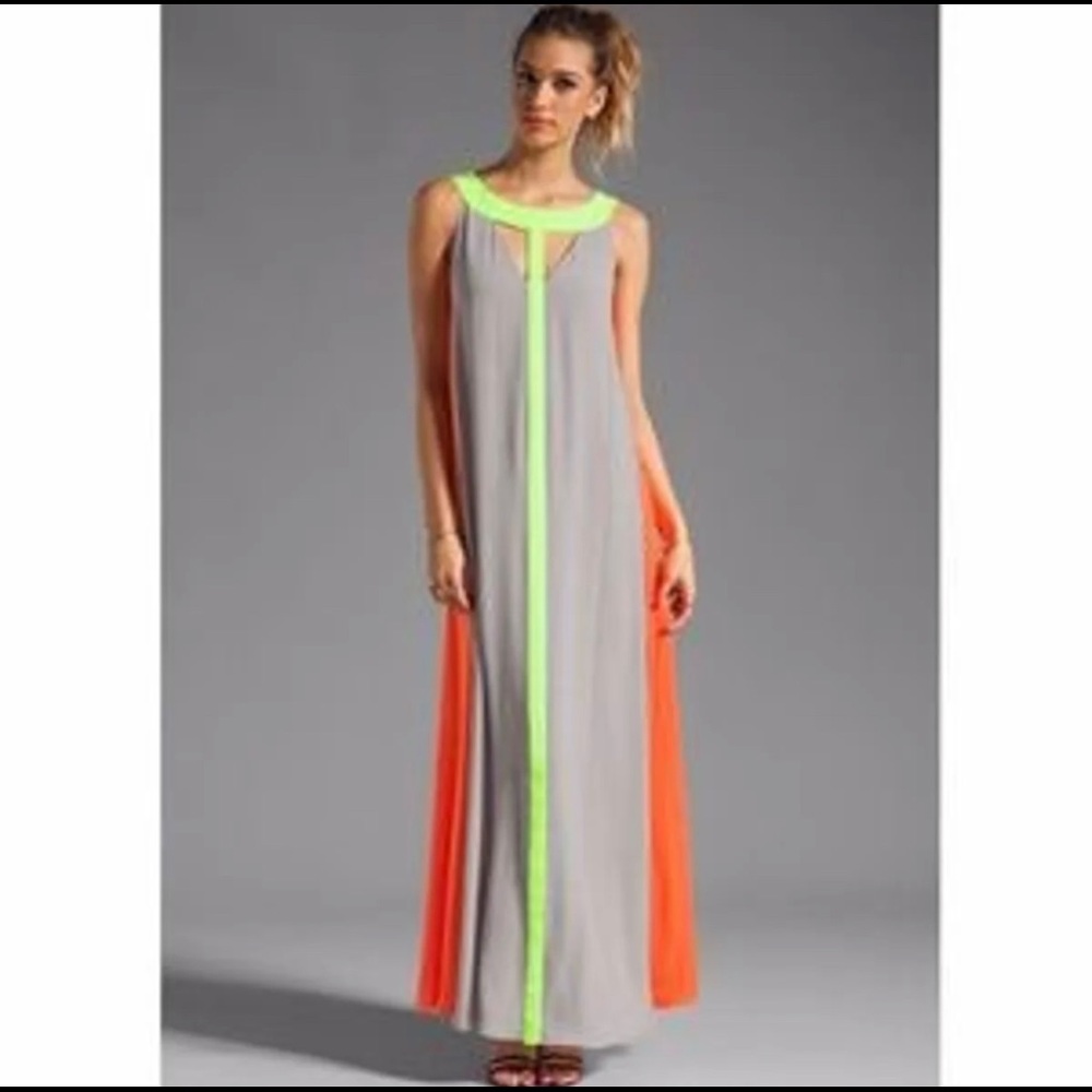 Lightweight Gamiss Gray &  Neon Orange & Green Dress